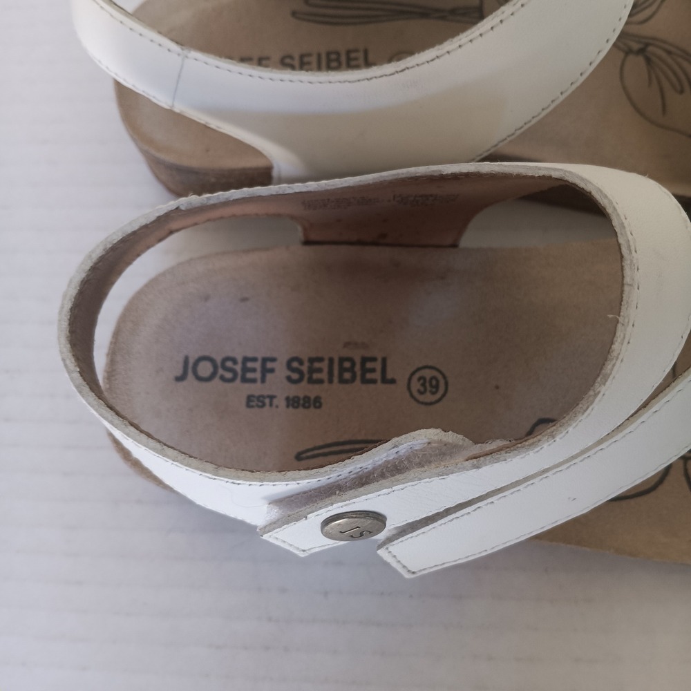 Josef Seibel Strappy Sandal Women 39 White Leather Adjustable Cork Wedge 78519 - Picture 3 of 7